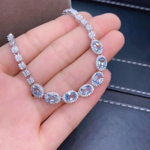 100% Real and Natural Aquamarine Bracelet 925 Sterling Silver Aquamarine Bracelet For Wedding
