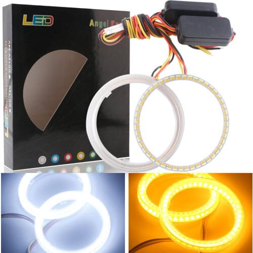2X DC12V White&Amber Dual color 60-70-80-90-95-100-110-120mm 4014 LED Angel Eyes Halo Rings Cars DRL Turn Signal DRL Day Light