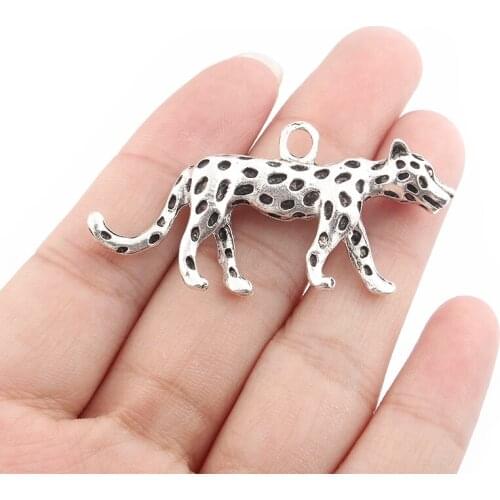 2pcs Silver Color Leopard Charms Pendant Animal Charms Necklace KeyChain Accessories Jewelry Findings
