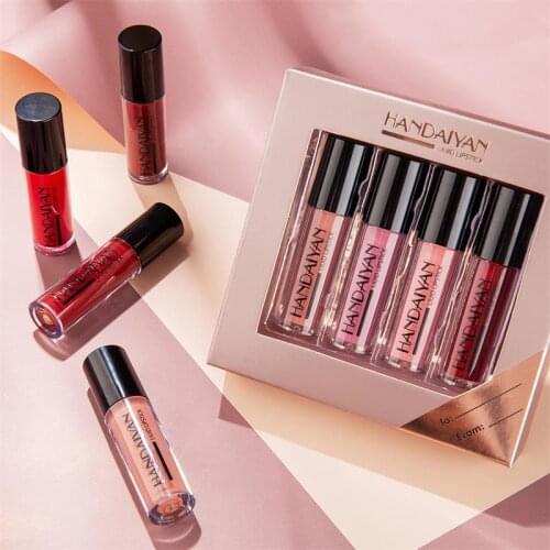 4 pcs/set Non-stick Cup Lip Gloss Long-lasting Matte Shimmer Liquid Natural Moisturizing Lipstick Set Gift Box Lip Glaze