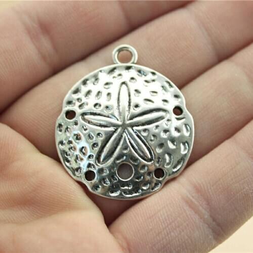 5pcs 35x30mm Sea Urchin Charm Pendants For Jewelry Making Antique Silver Color Sand Dollar Pendants Charm