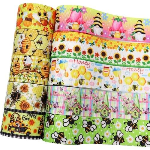 5 yards 1-1/2 inch Sublimation Ribbon Bee Pattern Cartoon Cute Phone Strap DIY Homemade Hairband Key Strap