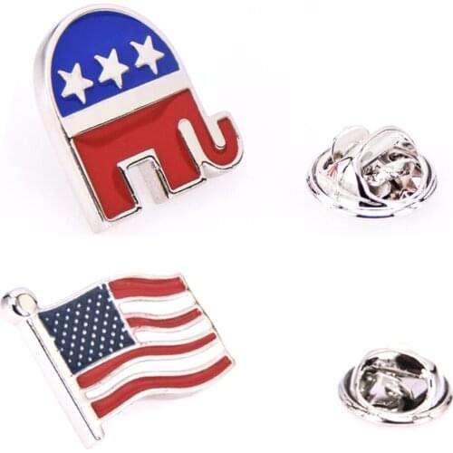 50pcs/lot Copper Enamel Elephant/United States Flag Brooches Republican Party Symbol Brooch Pin Badge Fashion Jewelry Wholesale