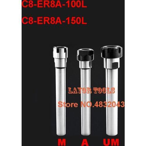 Free Shipping C8 ER8A 100L/C8 ER8A 150L Collet Chuck Holder 100MM/150MM Extension Straight Shank for ER8 Collet with ER8A Nut