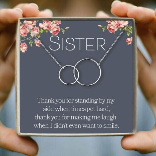 To My Sister Interlocking Chain Necklace Double Circle 3 Colors Round Circles Infinity Necklace for Women Christmas Gifts