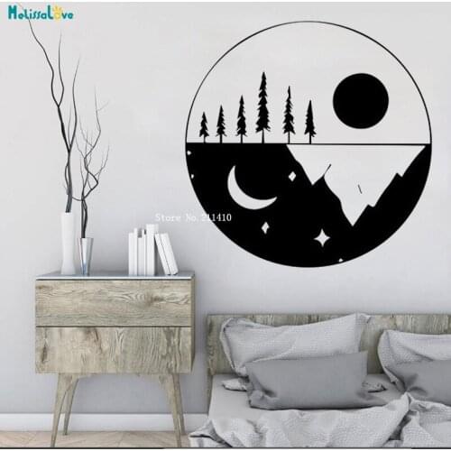 Day Night Sun Moon Nature Forest Mountains Wall Sticker Vinyl Decals Mural Art Home Décor Removable Poster YT5902