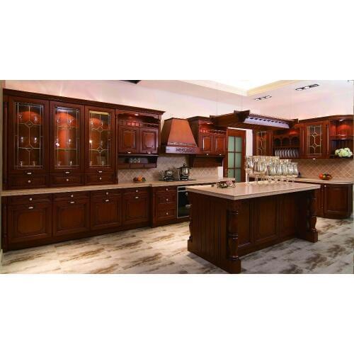 All wood kitchen cabinets with wood dish rack & hood cover