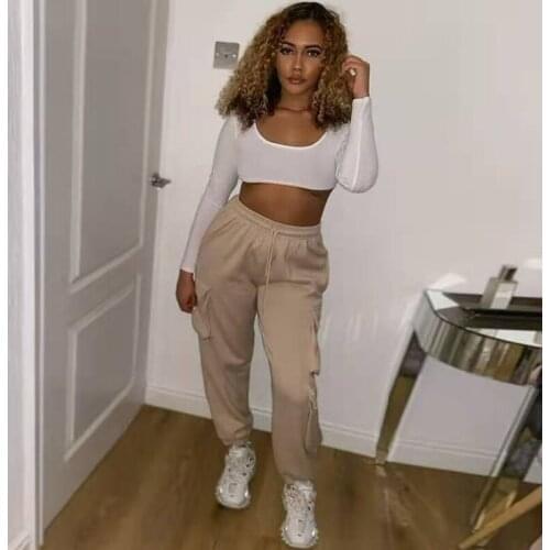 Women Plus Size Sweatpants Apricot Cubic Pocket Baggy Wide Leg Cargo Pants Casual Joggers Drawstring Waist Harajuku Trouser