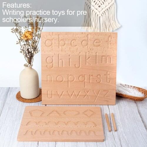 1Pcs Baby Wooden Montessori Tracing Board Wood Double Montessori Early Education Tracing Board Kid Learn English Alphabet Plate