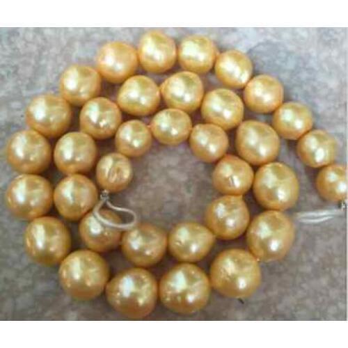 Elegant 12-15mm baroque gold pearl necklace 18inch