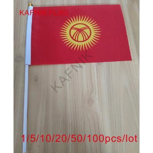 KAFNIK ,10/20/50/100pcs world flags 14 * 21cm hand wave flags Kyrgyzstan / bag with plastic rod