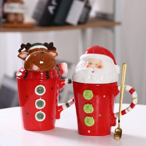 Ceramic Christmas Mug Creative Santa Claus / Snowman / Penguin Water Cup With Lids Milk Coffee Mug Christmas Drinkware Gift