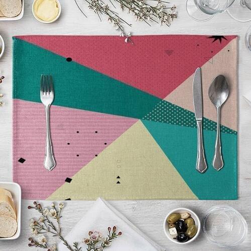 Creative Placemat Triangle Geometric Pattern Kitchen Placemat Dining Table Mats Drink Coasters Western Pad Cotton Linen Cup Mat