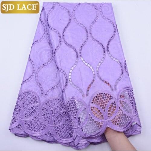 SJD LACE African Lace Fabric With Stones Bazin Riche Lace Popular Eyelet Holes Cotton For Nigerian Wedding Party Materials A1951