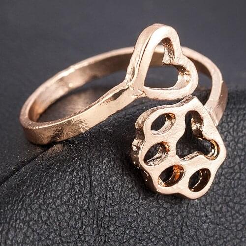 Fashion Cute Pets Dogs Footprints Paw Heart Ring Hot Rings for Wedding Party Women Charms Jewelry Free Shipping