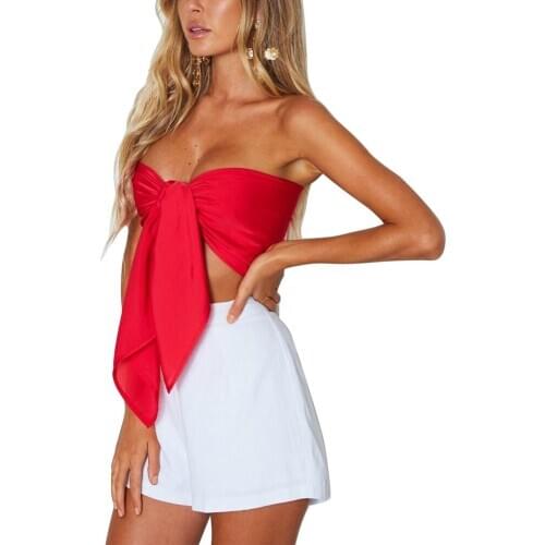Fashion Women Ladies Tube Tops Sleeveless Solid Bow Exposed Umbilicus Tops Summer Slim Casual Clothes