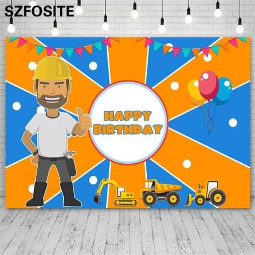 Cartoon Engineering Vehicle Balloon Party Background Boy Birthday Decoration Vinyl Photography Backdrop Photo Polyester Banner