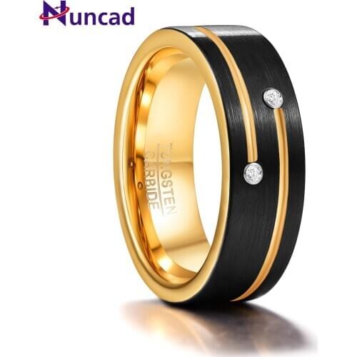 Gold Color Inner Anel Masculino Black Color Round Circle Zircon Tungsten Steel Carbide Rings For Men Engagement Wedding Rings