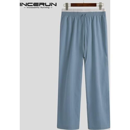 Man Solid Color Loose Straight Joggers Baggy Pantalones INCERUN MenS Casual Pants Fashion Patchwork Drawstring Trousers S-5XL 7