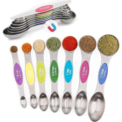 Stainless Steel 430 Magnetic Measuring Spoons Set for Measuring Dry and Liquid Ingredients for Home Kitchen