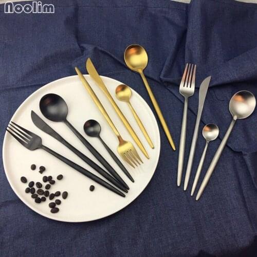 NOOLIM Dinnerware Set Stainless Steel Cutlery Set 4 Pieces Black Knife Fork Set Tableware Gold Silver Cutleries Western Food Set
