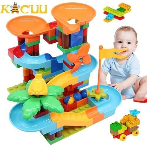 Newest Promotion Marble Race Run DIY Maze Balls Building Blocks Duploed Funnel Slide Big Large Size Bricks Educational Baby Toys