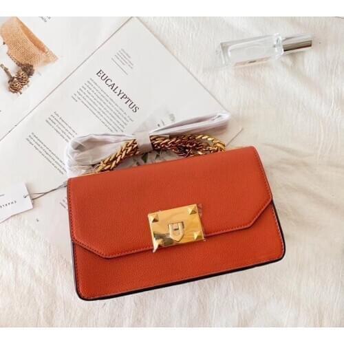 2020 new womens bag PU leather solid color shoulder bag messenger bag metal buckle ladies flip chain bag