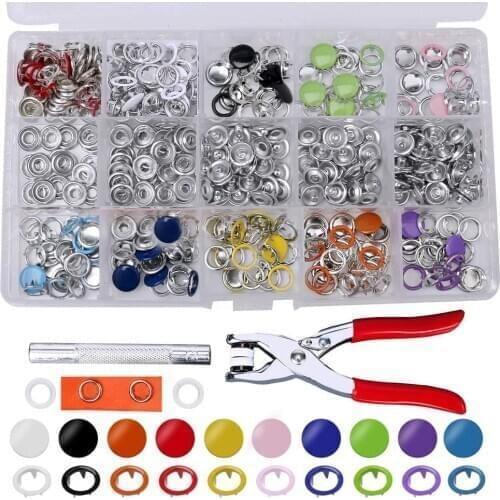 1pc Plier Tool + 100 Set 10 Color Metal Sewing Buttons Hollow/Solid Prong Press Studs Snap Fasteners for Installing Clothes Bags