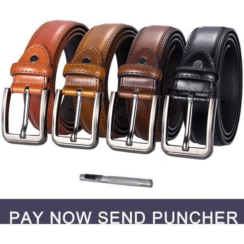Dropship Brand Genuine Leather Pin Buckle Vintage Casual Mens Belt Red Brown Cowboy Jeans Belt Strap Cintos Thin Narrow belt