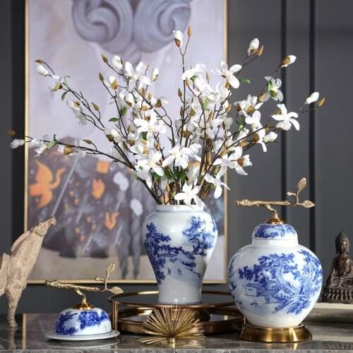 Luxury Vase Home Flower Arrangement Flower Living Room Modern Blue And White Porcelain Home Decoration Accessories Jar Ornaments