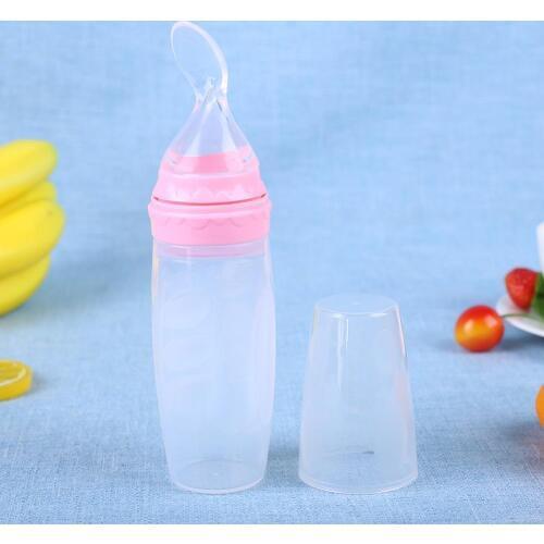 Silicone Soft Spoon Squeezing Feeding Bottle with Cover for Baby Children Flatware Food Supplement Feeder Safe Tableware Tools