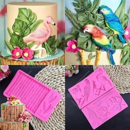 Bird And Leaf Fondant Cake Liquid Silicone Molds Biscuits Mould Chocolate Kitchen DIY Wedding Cake Decorating Tools
