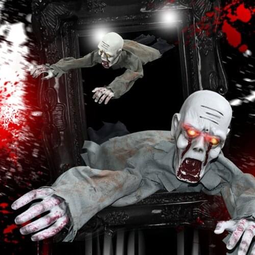 Scary Halloween Crawling Ghost Horror Sound Electronic Creepy Bloody Zombie with LED Eyes Prop Decor Moving Doll Haunted House