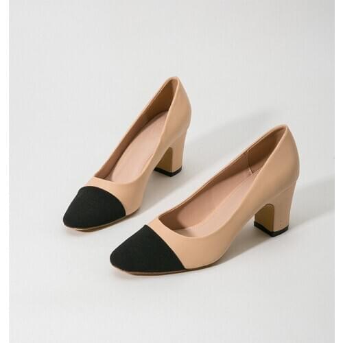 Black Apricot Single Shoes Round Toe Slip-On Big Yards Size 10 High Heel Color Matching Four Seasons Scoop Shoes Female Luxury