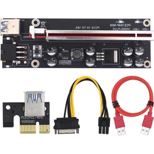 VER009 USB 3.0 Cable PCI-E Riser VER 009S Plus Express 1X To 16x Extender Pcie Riser Adapter Card SATA 6 Pin Power Connector