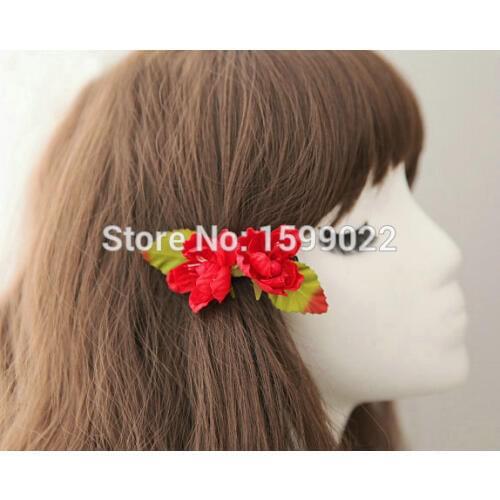 Vintage Red Cherry Blossom Hair Accessories Women Diy Artificial Flower Clip Hairgrip Prom Party Headwear Teen Girls head pieces