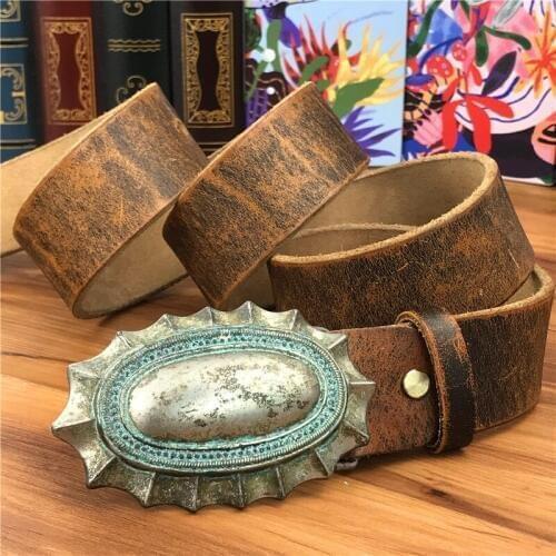Vintage Belt Buckle Mens Belt Thick Cowboy Leather Belt Ceinture Homme Jeans Men Belt Waist Wide Riem Male Strap MBT0037