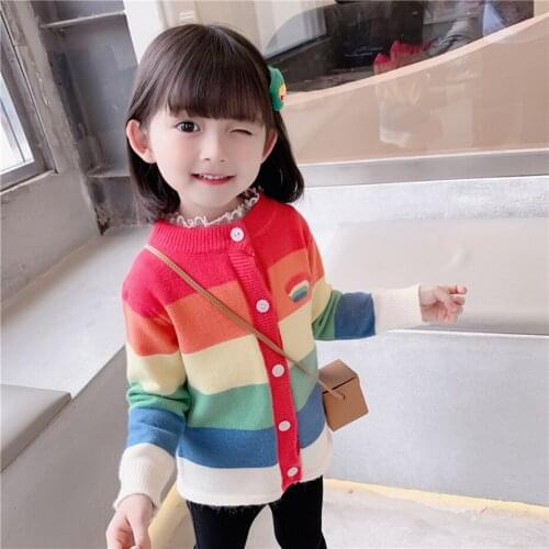Girls Knitted Coat Rainbow Stirped Girl Coat Casual Style Girls Jackets Spring Autumn Childrens Clothing