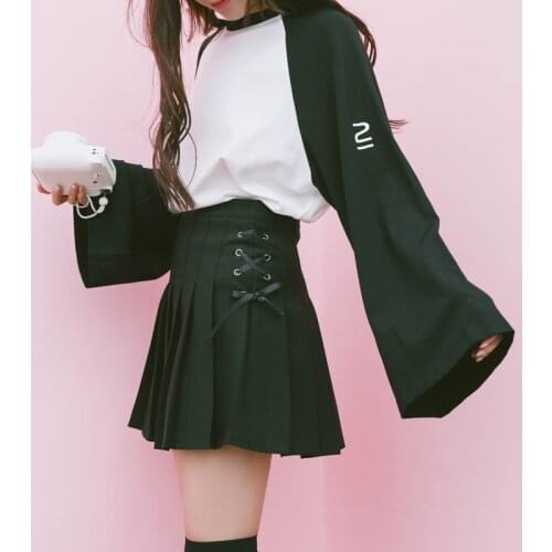 Ruibbit New Autumn Harajuku Gothic Girls Skirts High Waist Frenulum Fashion Pleated Punk Women Skirt Short Black Mini Skirt