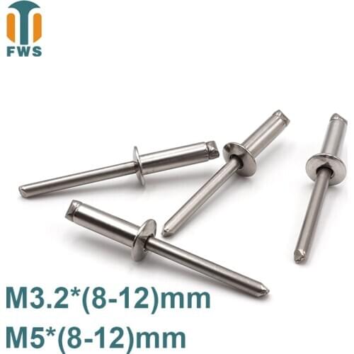 10 PCS M3.2/M5 8-12mm DIN EN ISO 15983 GB /T 12618.4 Stainless Steel Open End Blind Rivets Pop Rivets With Protruding Head
