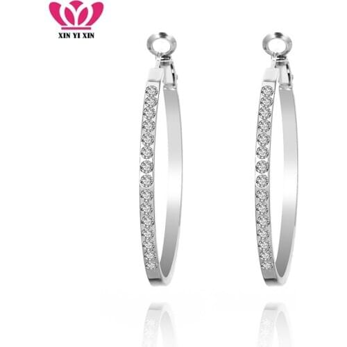 Classic Big Ruond Crystal Rose Gold Color hoop Earrings for women Austrian Crystal Wholesale Top Quality Circle Hoop Earrings