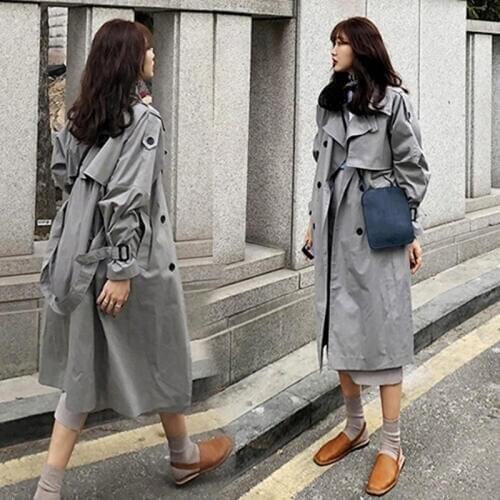 2019 new Korean Trench Coat Female long section loose over the knee Coat simple lapel single breasted Woman Clothes coat