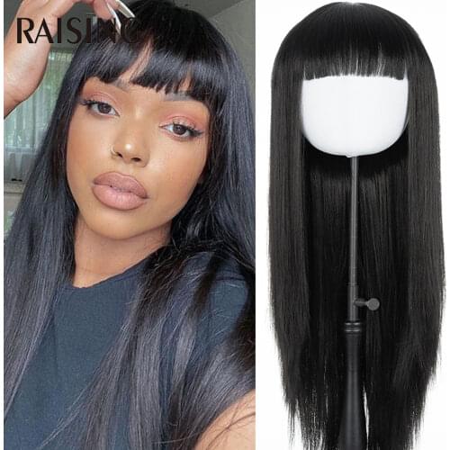 Raising Straight Hair Wig With Bangs Synthetic Full Machine Wigs Wholesale Cosplay Long Hair Wig With Bangs For Black Women