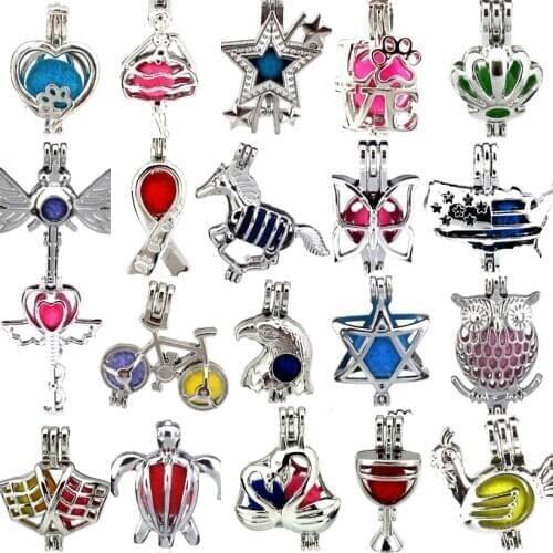 1pc Multiple Styles Swan Bike Turtle Heart Pearl Cage Bead Cage Essential Oil Diffuser Locket Pendant Jewelry Making
