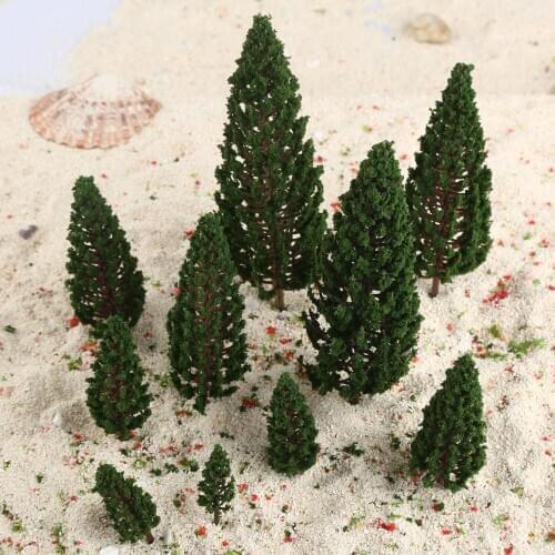 10Pcs 4.8-16cm Landscape Scenery Model Green Pine Trees Railroad Train Layout Diorama Panorama 1/50-1/400 Scale Artificial Plant