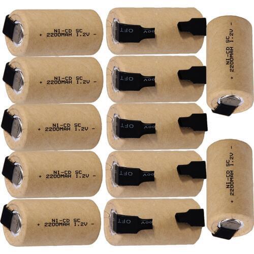 12 pcs SC 2200mah 1.2v battery for electric screwdrivers NICD rechargeable batteries for electric drills 4.25cm*2.2cm