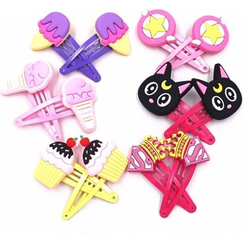 12Pcs Cute Cartoon Cat Ice Cream Childhood Baby Girl Kawaii Hair Accessories Hairpins Hair Clip for Kids Gift Hairgrips Headwear