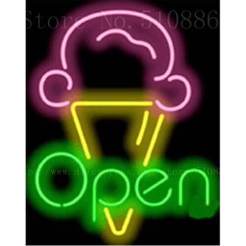 17*14" Ice Cream OPEN NEON SIGN REAL GLASS BEER BAR PUB LIGHT SIGNS store display Restaurant Shop ocaasional Advertising Lights