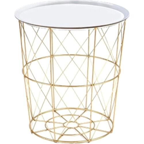 34.5 x 30.5 x 23cm Iron Metal Coffee Table Dirty Storage Basket Tea Fruit Snack Serving Board Tray Golden White Cover Trumpet