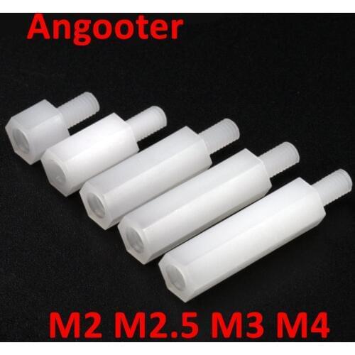 50pcs (M2 M2.5 M3 M4)*L+6mm Threaded White Spacing screw Plastic for PCB Circuit Board Fixed Nylon standoff spacer pillar